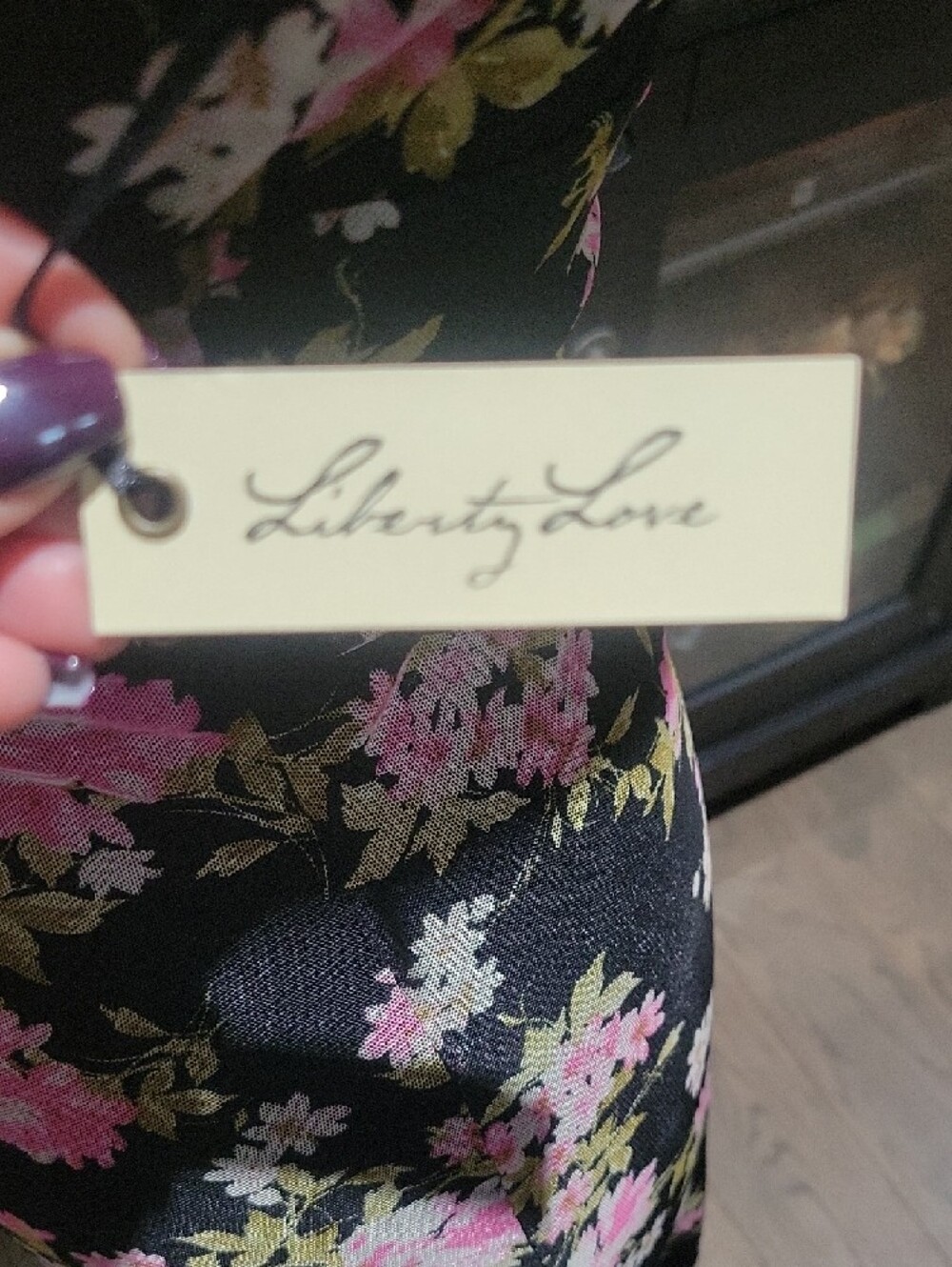 Liberty Love Black Floral Slip Dress with Pink & Cream Flowers - Picture 2 of 4
